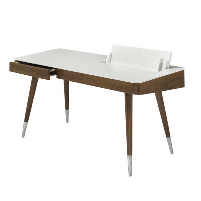 Cynthia White and Tan Wood Desk