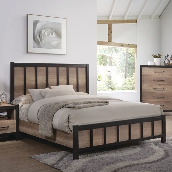 Shop Edgewater Industrial Weathered Oak Bed Free Shipping