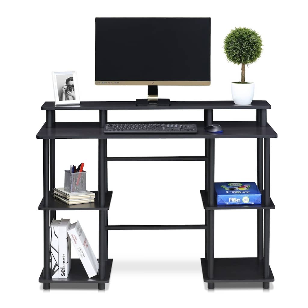 Porch & Den Longfellow Espresso/Black Computer Desk with Top Shelf