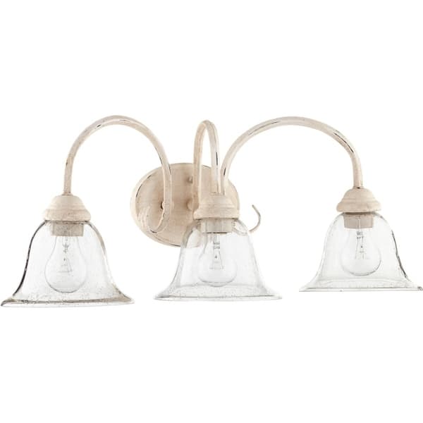 slide 1 of 1, Spencer Persian White and Clear Seeded 3-light Vanity Lighting