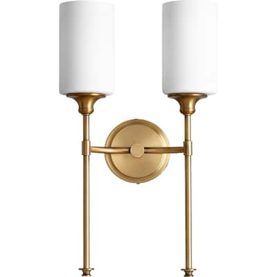 Celeste Aged Brass and Satin Opal 2-light Wall Light