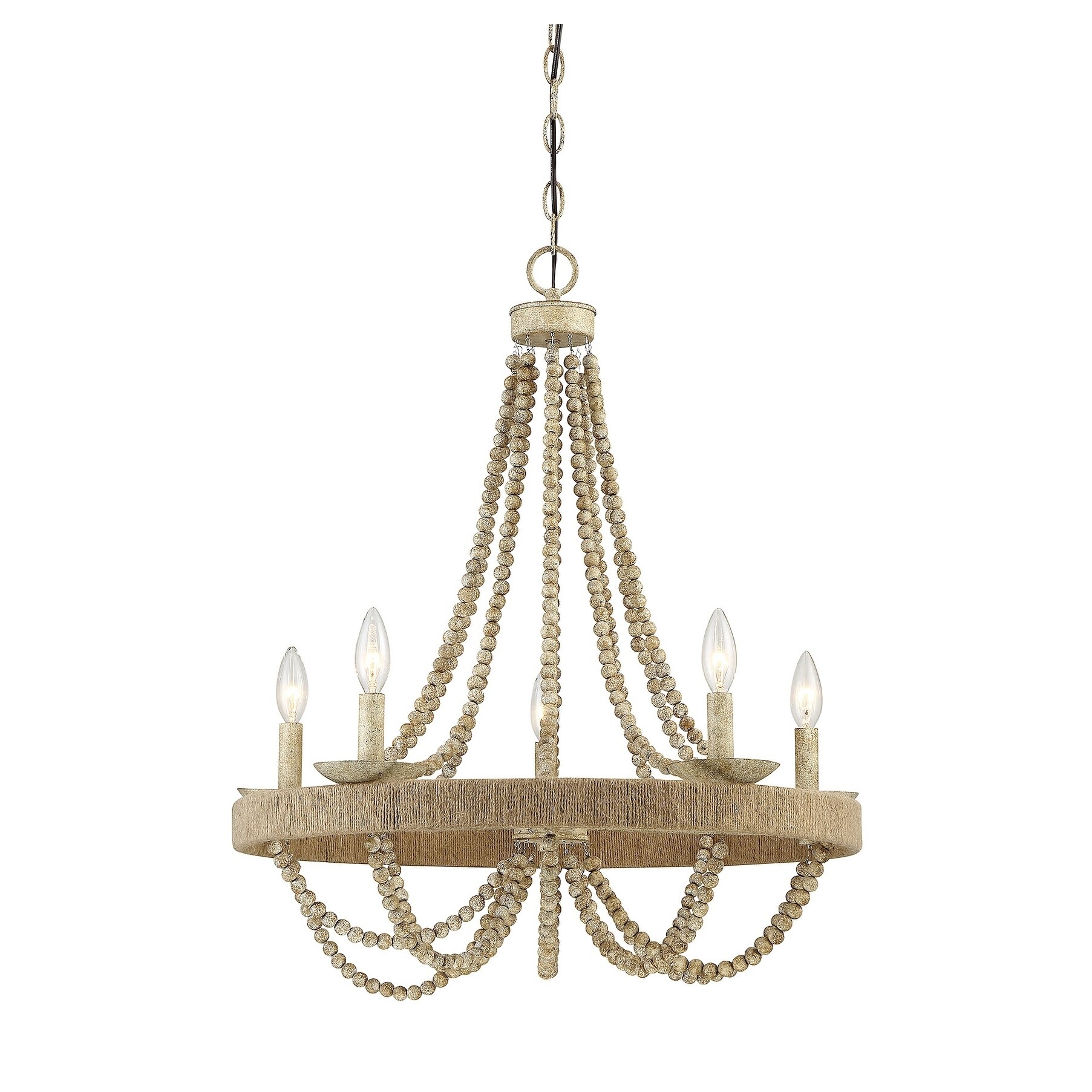 The Curated Nomad Vanness 5-light Chandelier with Natural Wood and Rope - Chandeliers For Bedrooms by Overstock.com