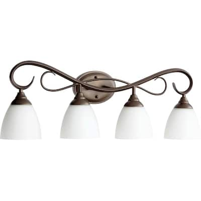 Powell Oiled Bronze and Satin Opal 4-light Vanity Lighting