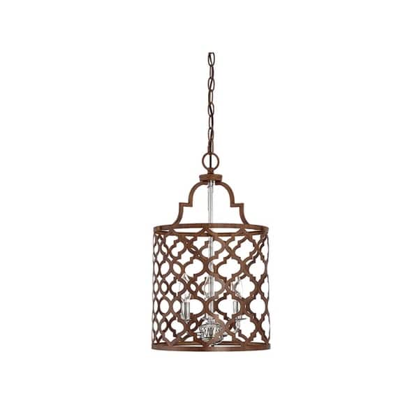 The Curated Nomad Corona 3light Foyer Pendant in Dark Wood and Chrome
