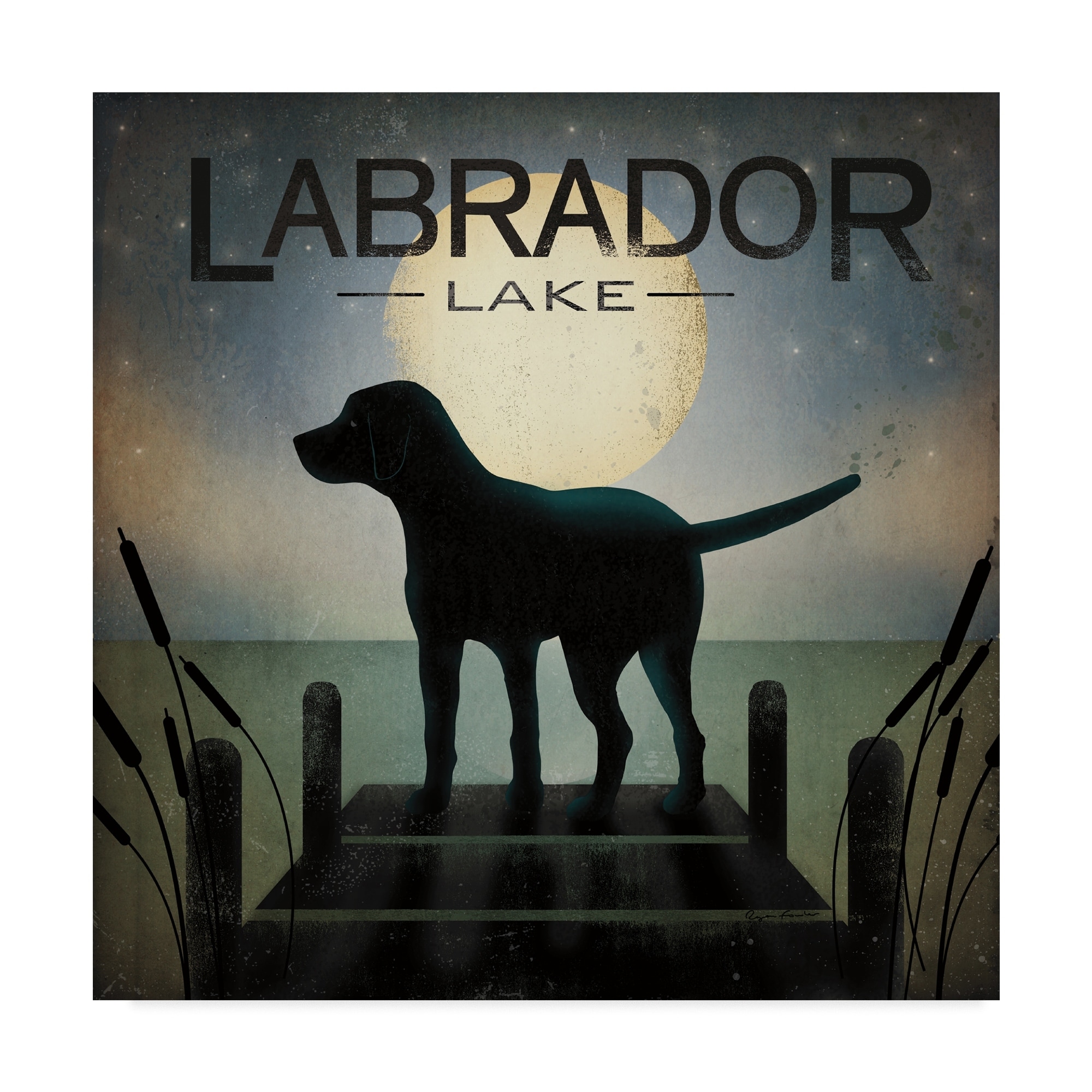 Ryan Fowler 'Moonrise Black Dog - Labrador Lake' Canvas Art