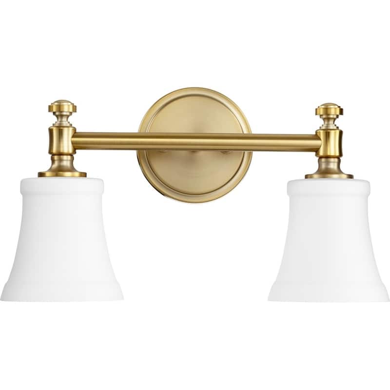 Rossington Aged Brass and Satin Opal 2-light Vanity Lighting