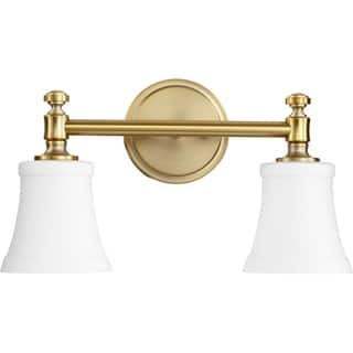 Rossington Aged Brass and Satin Opal 2-light Vanity Lighting