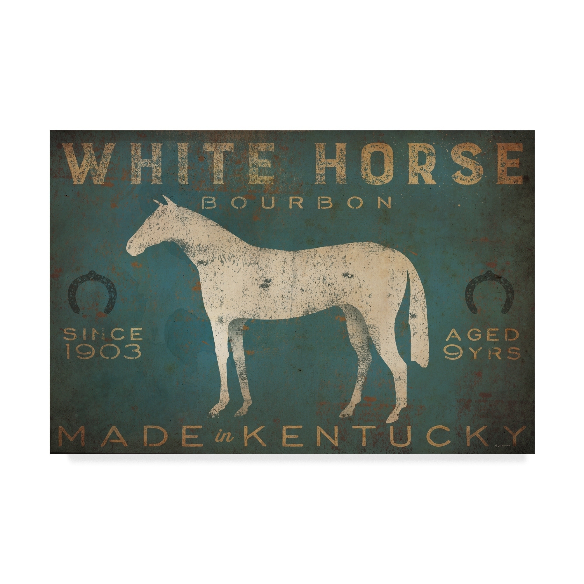 Ryan Fowler 'White Horse With Words Blue' Canvas Art