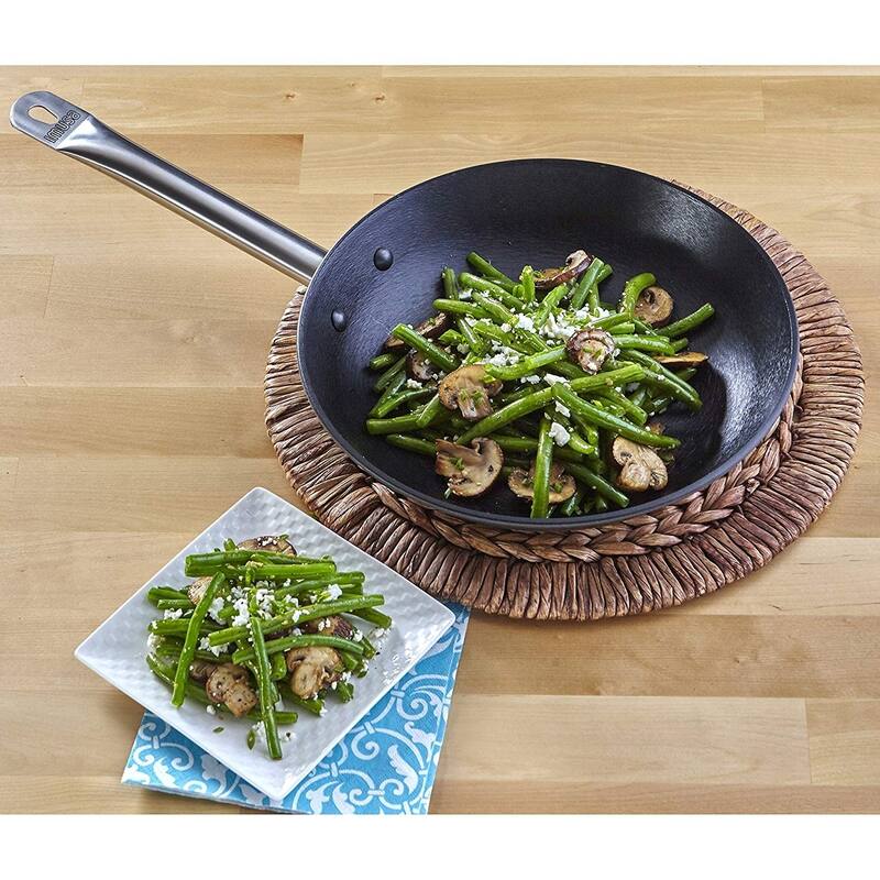 IMUSA Light Cast Iron Pre-seasoned Wok with Stainless Steel Handle 14-Inch, Black