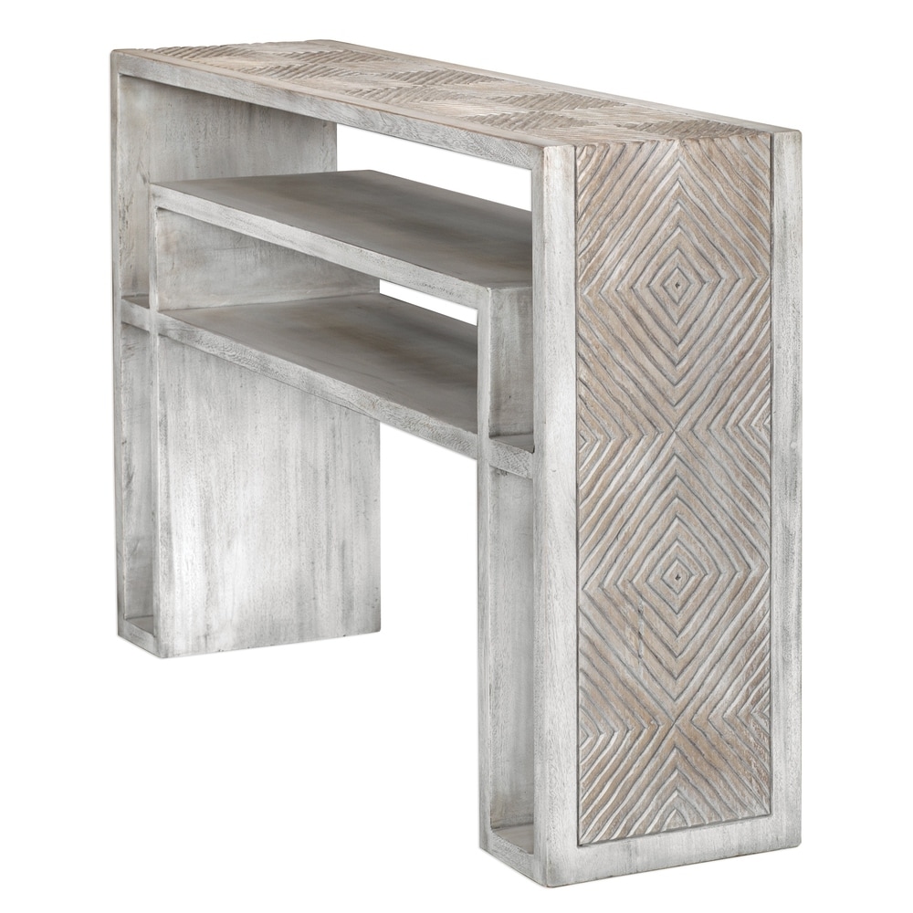 Uttermost Genara Aged Bone White and Oatmeal Carved Console Table