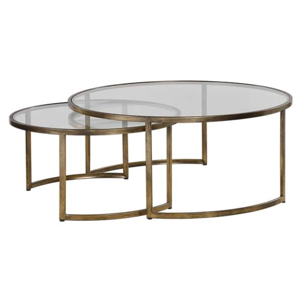 slide 2 of 6, Uttermost Rhea Antiqued Gold Leaf Nested Coffee Tables Set of 2