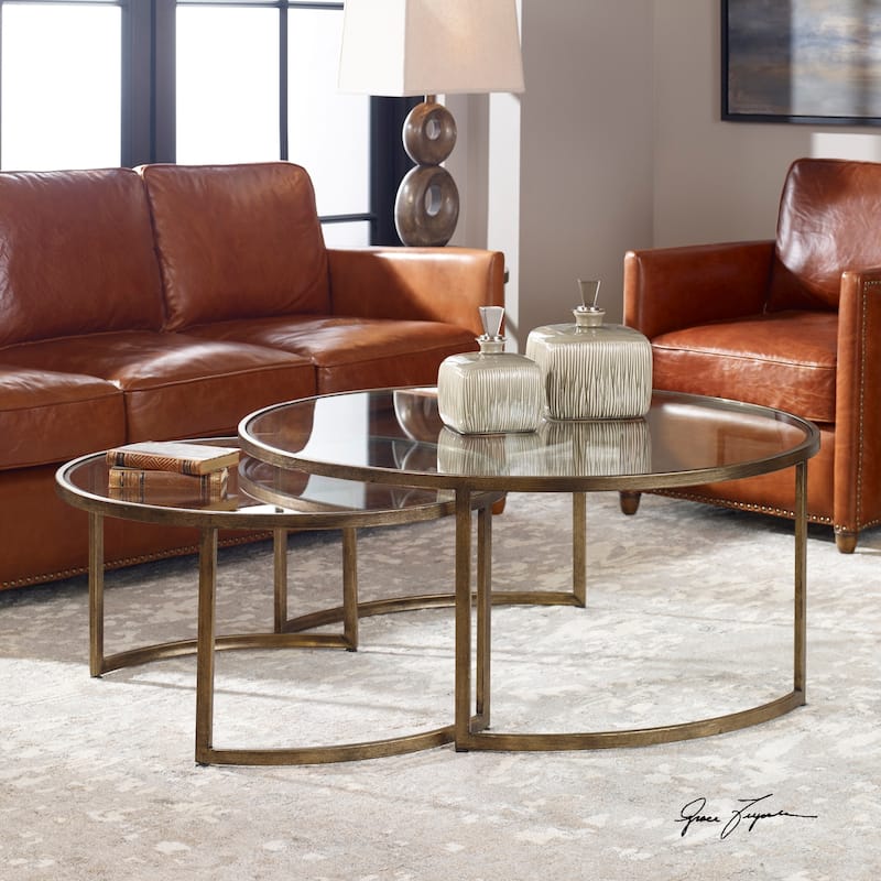 Uttermost Rhea Antiqued Gold Leaf Nested Coffee Tables Set of 2