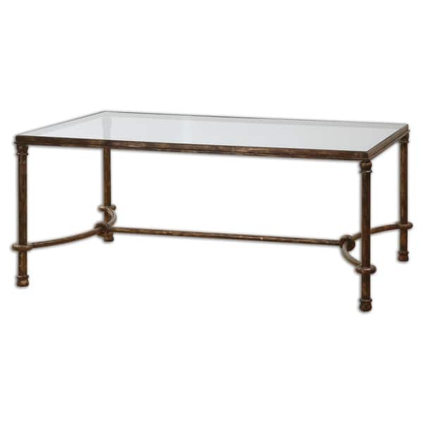 slide 2 of 2, Uttermost Warring Rustic Bronze Patina Iron Coffee Table