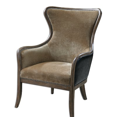 Uttermost Snowden Caramel Tan Solid Wood Wing Chair
