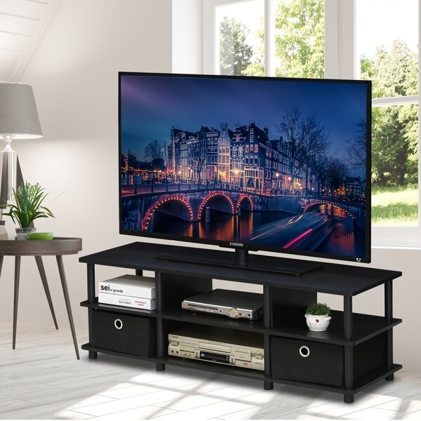 Shop Porch & Den Brookview Espresso/Black TV Entertainment Center with Storage Bins Overstock