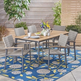 Fiddle Outdoor 7 Piece Dining Set with Wood Top by Christopher Knight Home