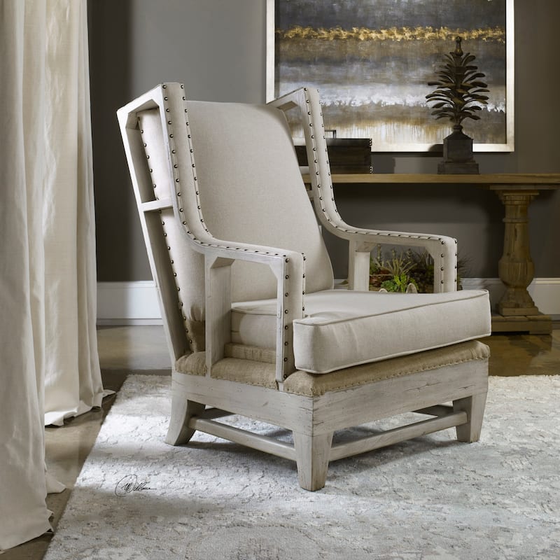 Uttermost Schafer Aged White Arm Chair