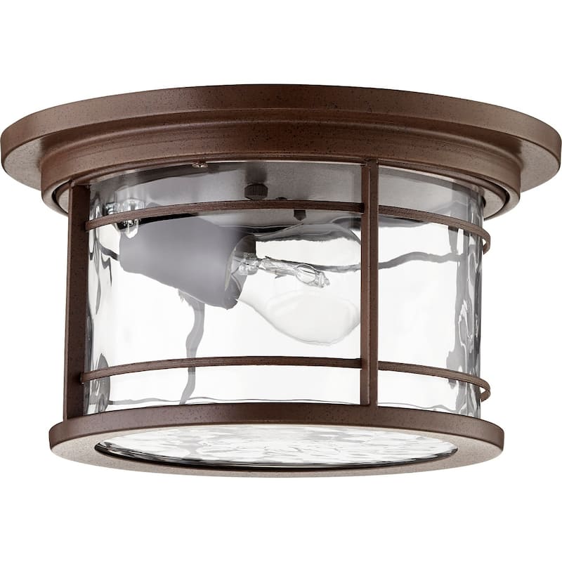 Larson Oiled Bronze and Clear Hammered Glass 1-light Outdoor Ceiling Mount