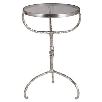 Uttermost Halcion Bright Silver Leaf Cast Iron Accent Table