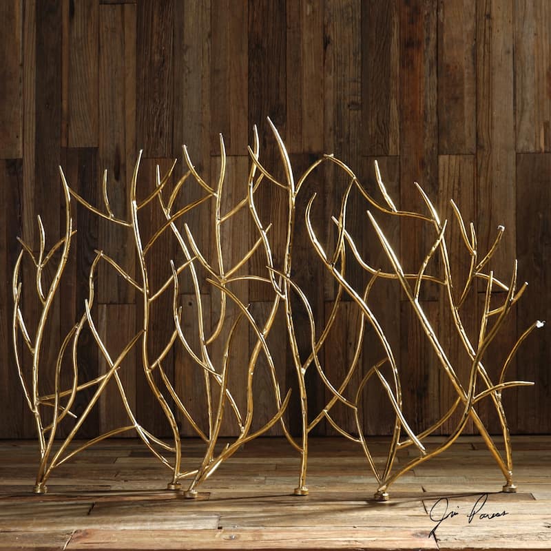 Uttermost Gold Branches Hammered Iron Fireplace Screen