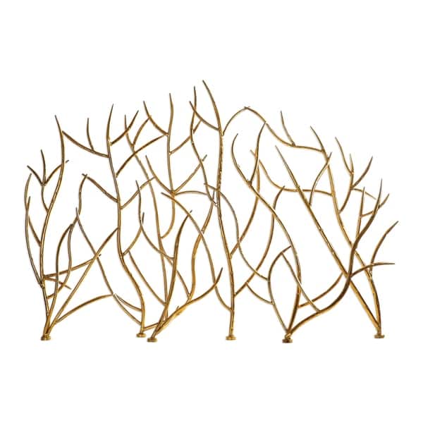 slide 2 of 3, Uttermost Gold Branches Hammered Iron Fireplace Screen