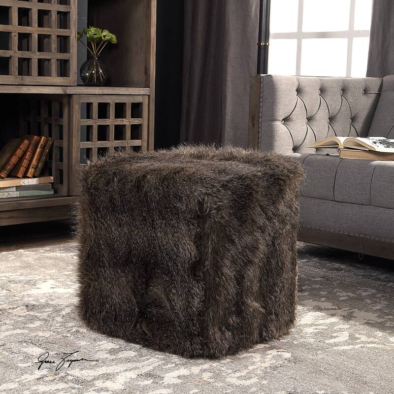 Uttermost Jayna Charcoal Fur Ottoman