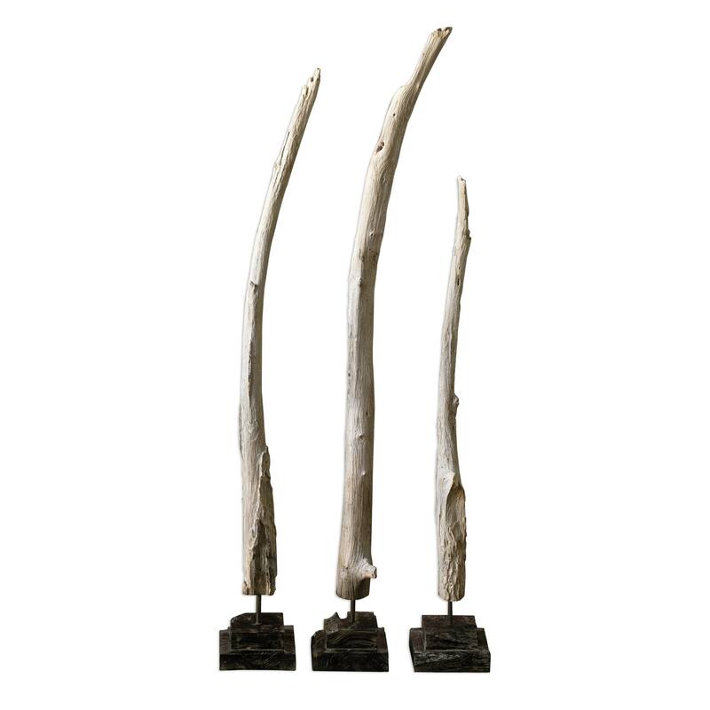 Uttermost Teak Branches Fossil Grey Sculptures (Set of 3)
