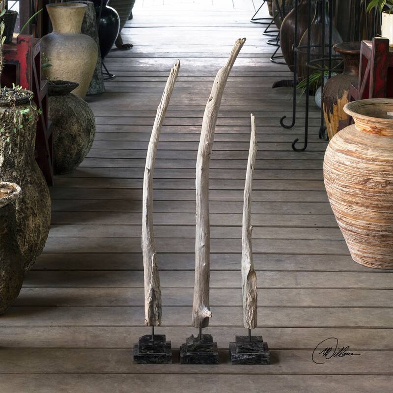 Uttermost Teak Branches Fossil Grey Sculptures (Set of 3)
