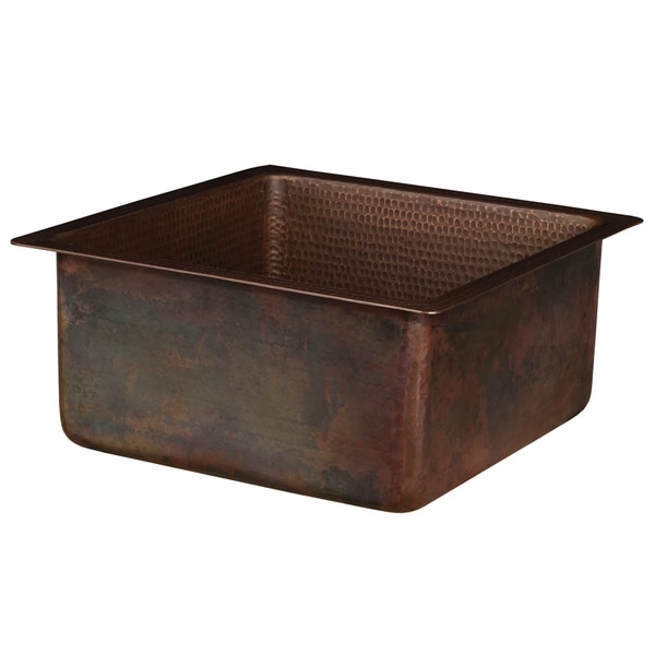 Premier Copper Products BS16DB3 16" Square Hammered Bar/Prep Sink