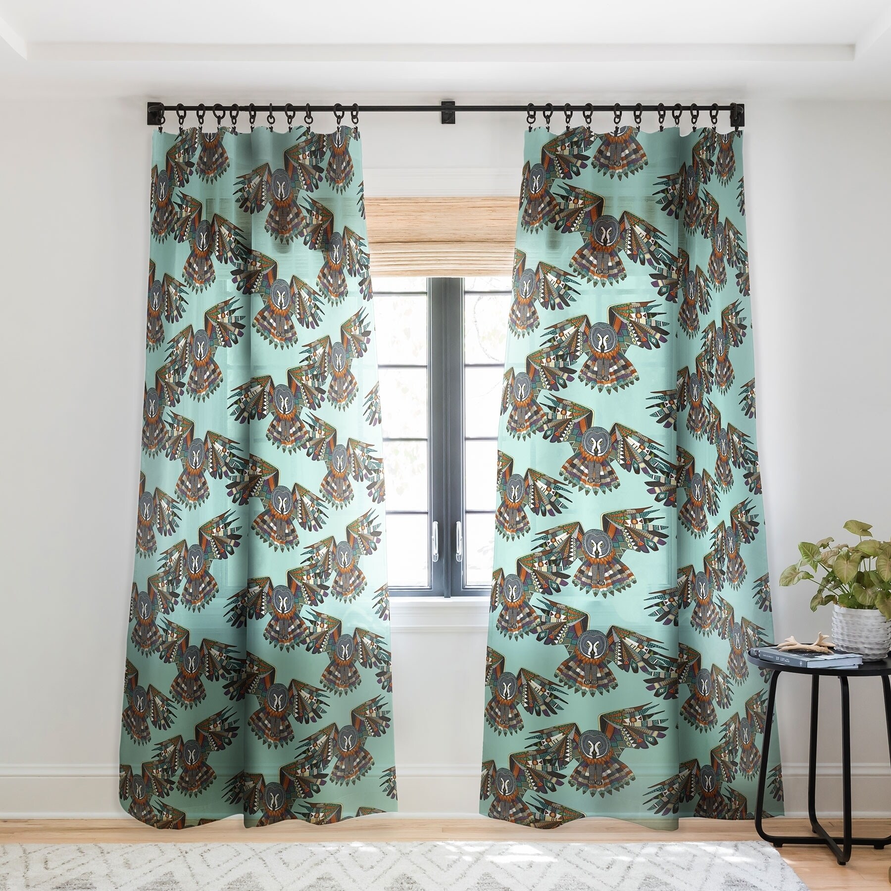 Shop Sharon Turner Night Owl Mint Single Panel Sheer Curtain 50 X 84 Overstock 22042533