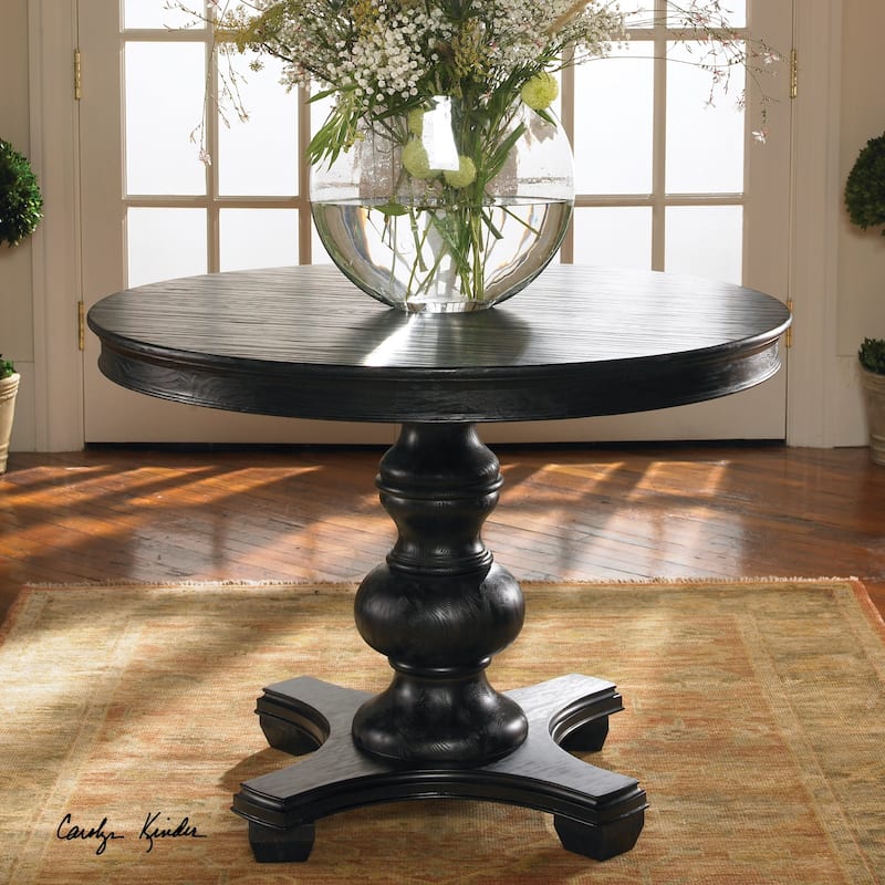 Uttermost Brynmore Satin Black Wood Grain Round Table