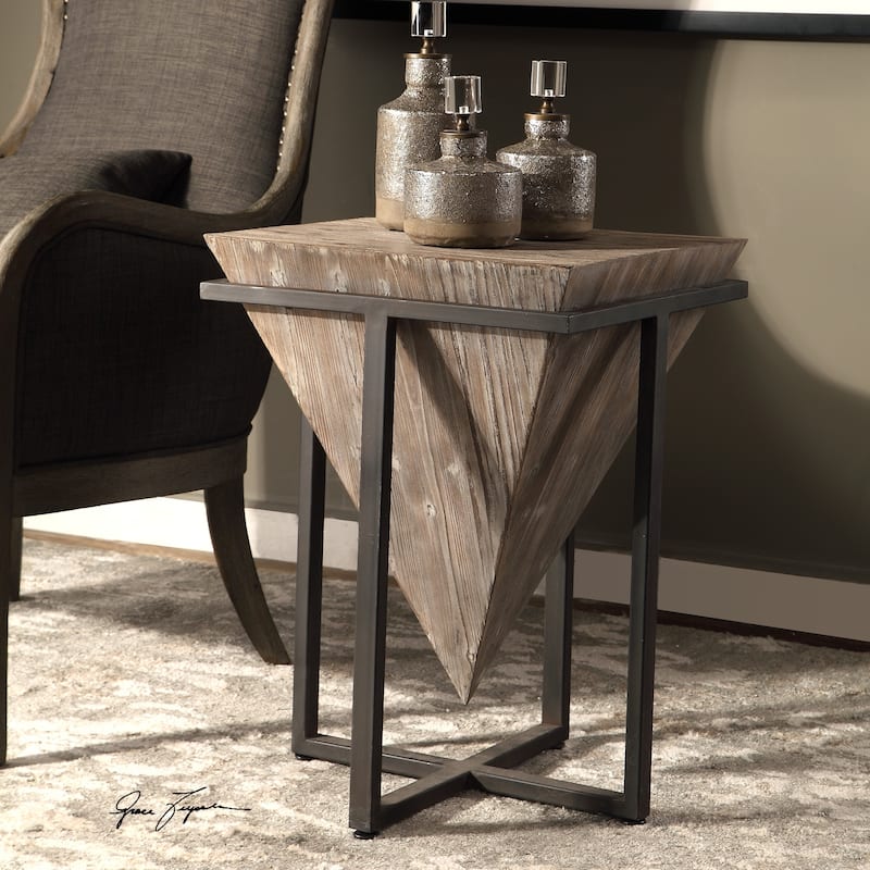Uttermost Bertrand Aged Black and Grey Wash Wood Accent Table