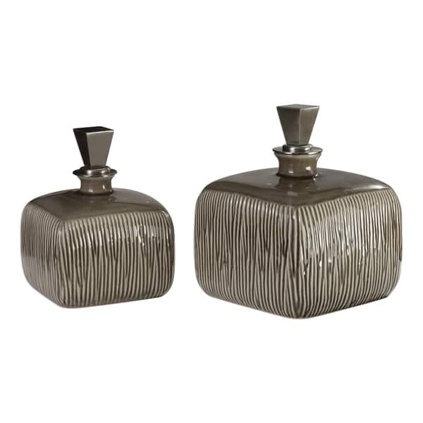slide 2 of 2, Uttermost Cayson Umber Brown Glaze Bottles (Set of 2)