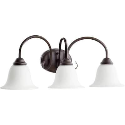 Spencer Oiled Bronze and Satin Opal 3-light Vanity Lighting