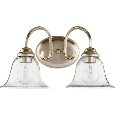 Spencer Aged Silver Leaf and Clear Seeded 2-light Vanity Lighting