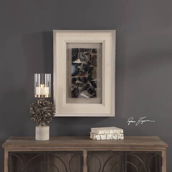 Oatmeal Shadow Box Blue Silver Tan Casual Fabric Glass Brushed Metallic Finish Oatmeal Shadow Box Blue Silver Tan Casual Fabric Glass Brushed Metallic Finish