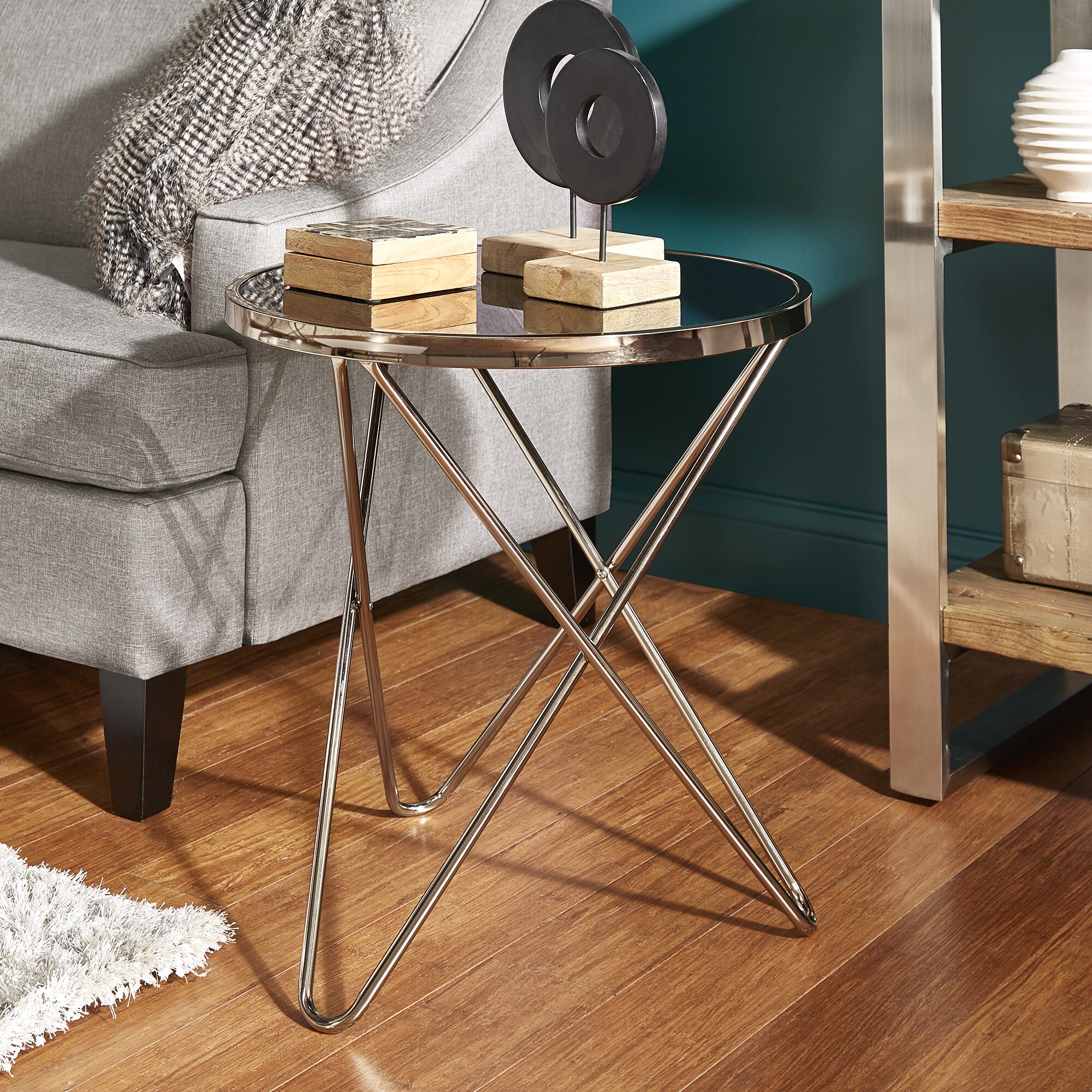 Shop Gabe Champagne Gold Finish Hairpin Leg End Table With Black