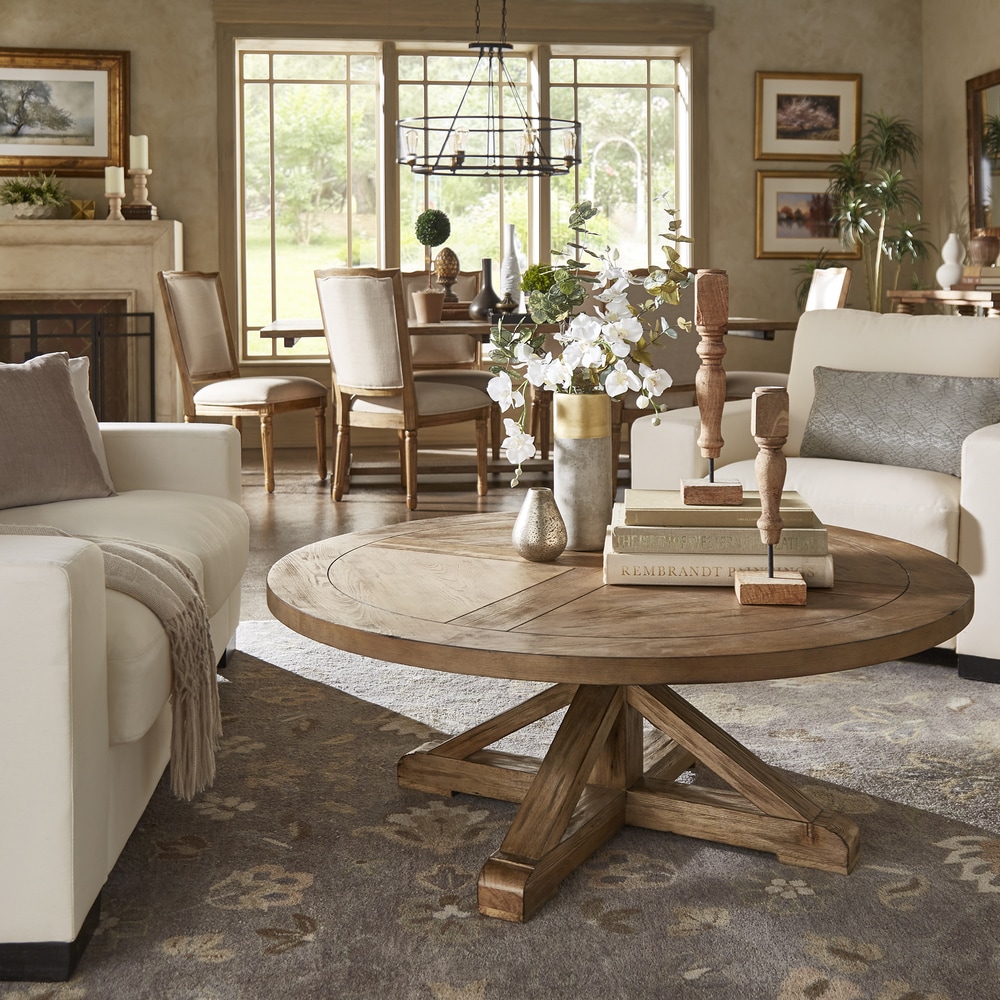 Rounded X-base farmhouse coffee table