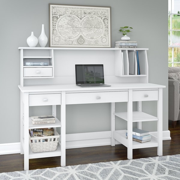 20 White Desk With Drawers On Both Sides Arizona   Broadview 60W Desk With Storage Shelves And Hutch Organizer In White B6c1095c 7465 43eb 87f2 52e7a1c8585b 600 