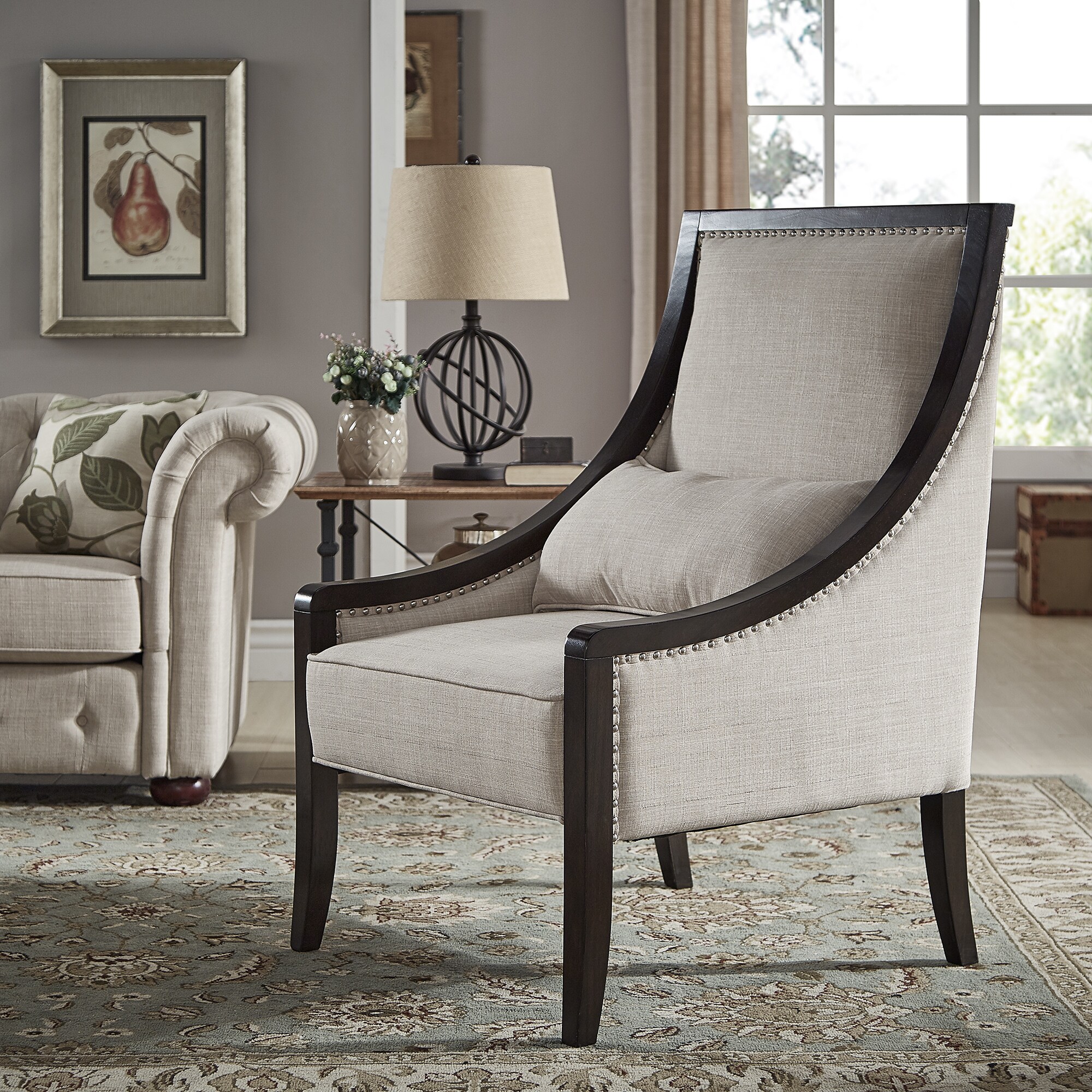 Francis Espresso Wood Framed Beige Linen Sloped Arm Accent Chair By INSPIRE Q Classic C5f31642 C0d4 4569 Affd A5052b5388c7 
