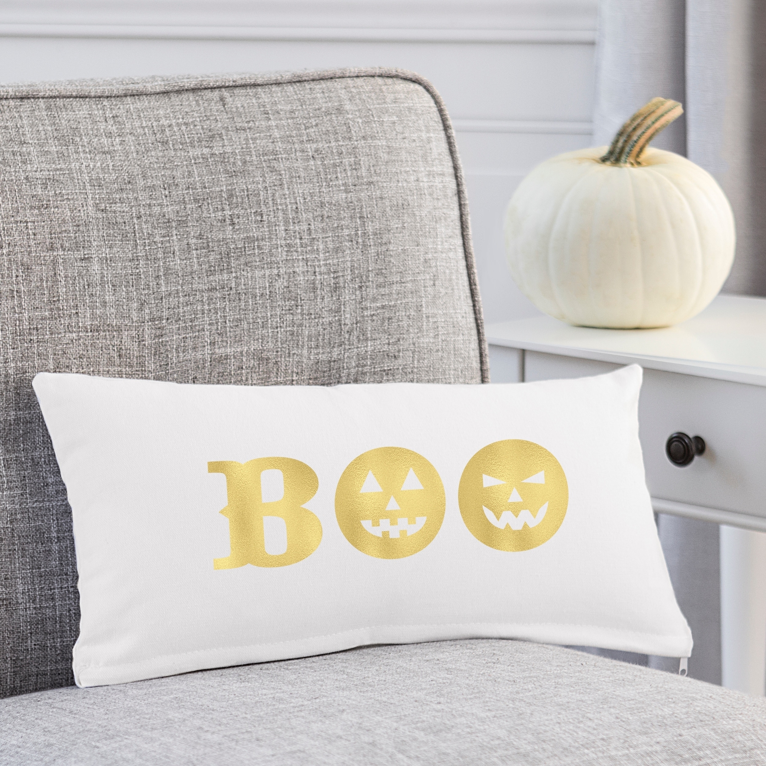Cathys Concepts Gold Boo Lumbar Pillow White