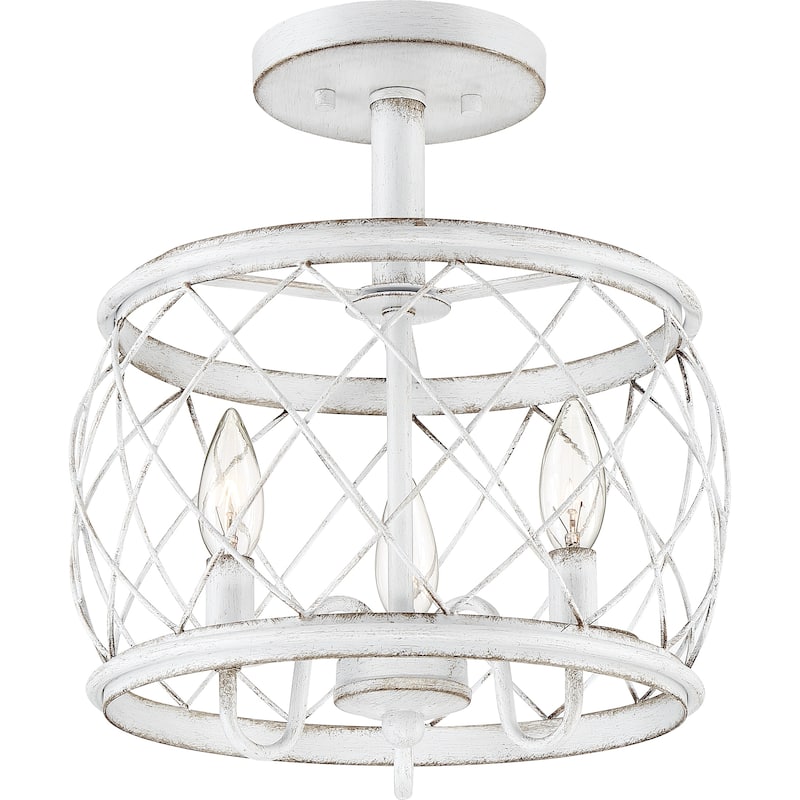 Dury Antique White 3-light Transitional Semi-Flush Mount