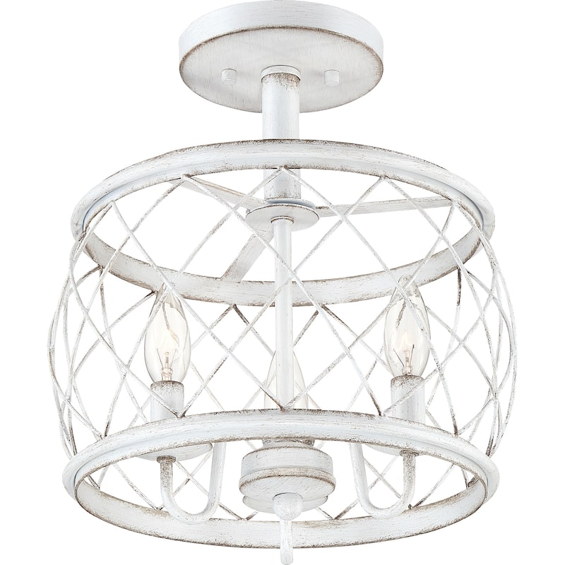 Dury Antique White 3-light Transitional Semi-Flush Mount