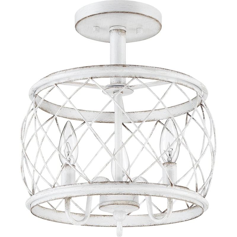 Dury Antique White 3-light Transitional Semi-Flush Mount
