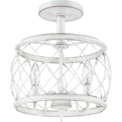 Dury Antique White 3-light Transitional Semi-Flush Mount