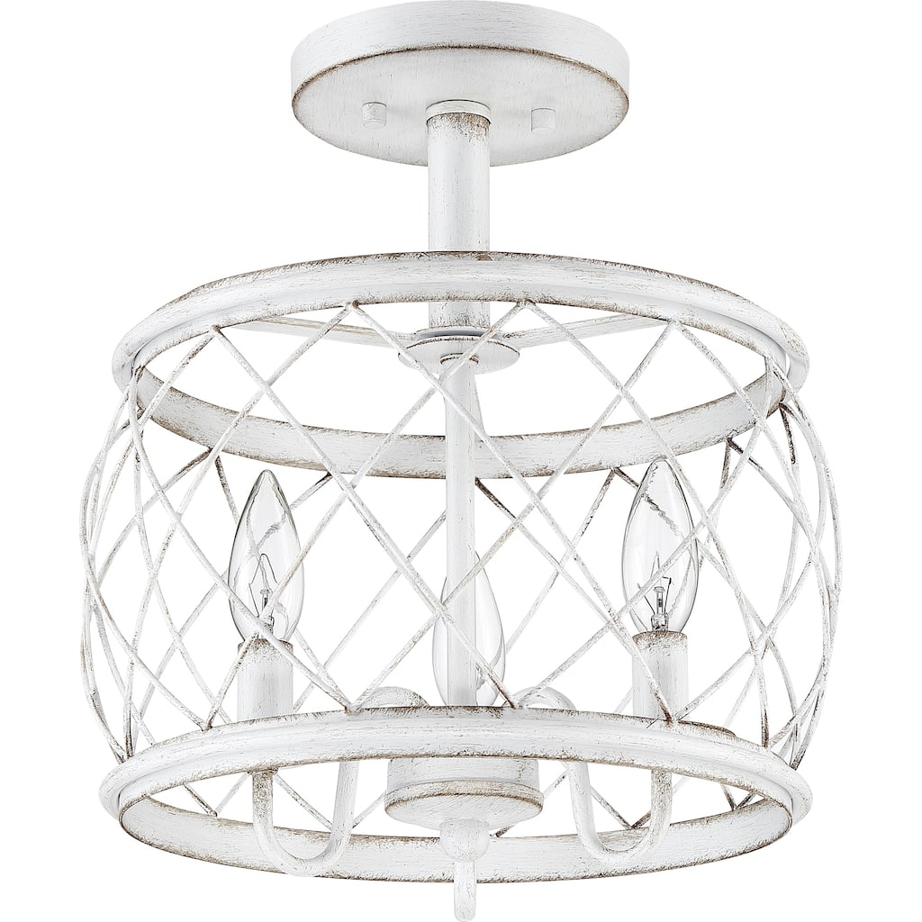 Dury Antique White 3-light Transitional Semi-Flush Mount