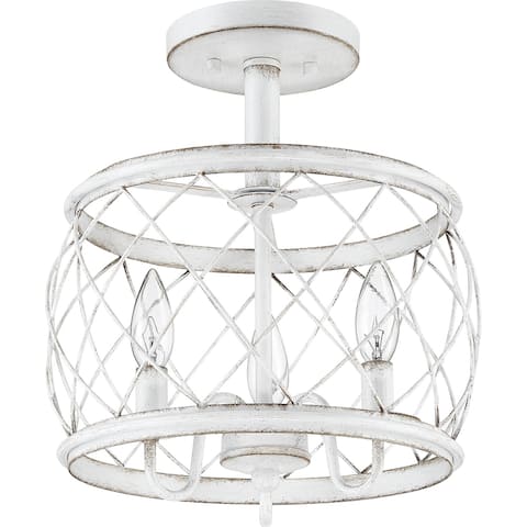 Dury Antique White 3-light Transitional Semi-Flush Mount