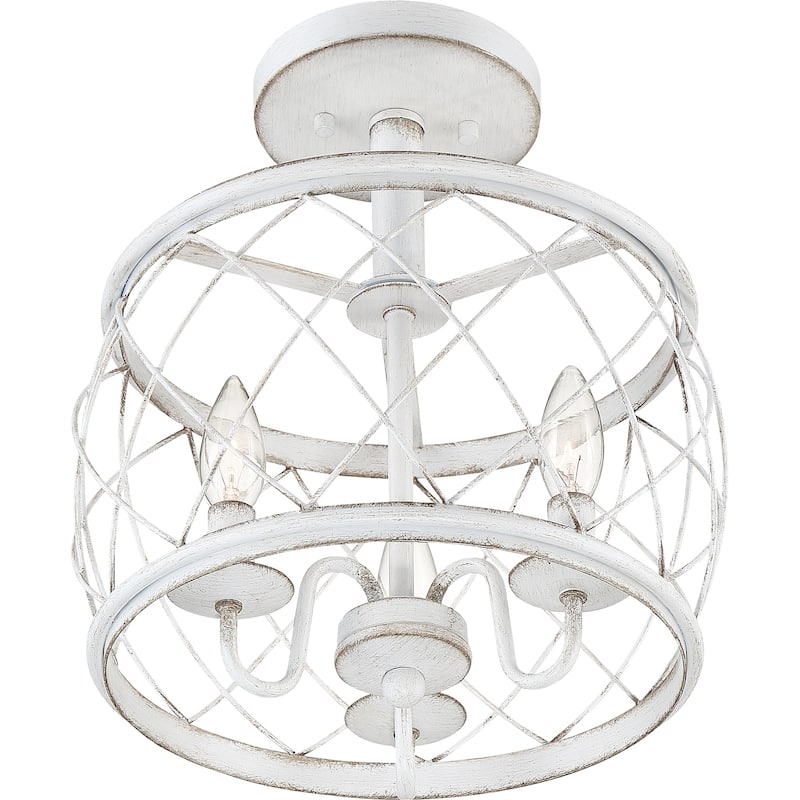 Dury Antique White 3-light Transitional Semi-Flush Mount