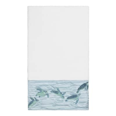 Authentic Hotel and Spa Turkish Cotton Turtles Embroidered White Bath Towel