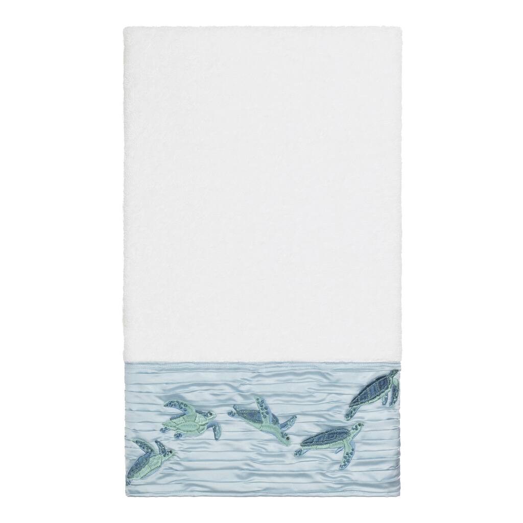 Authentic Hotel and Spa Turkish Cotton Turtles Embroidered White Bath Towel